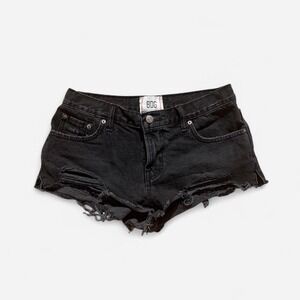 BDG black denim shorts with red stitching